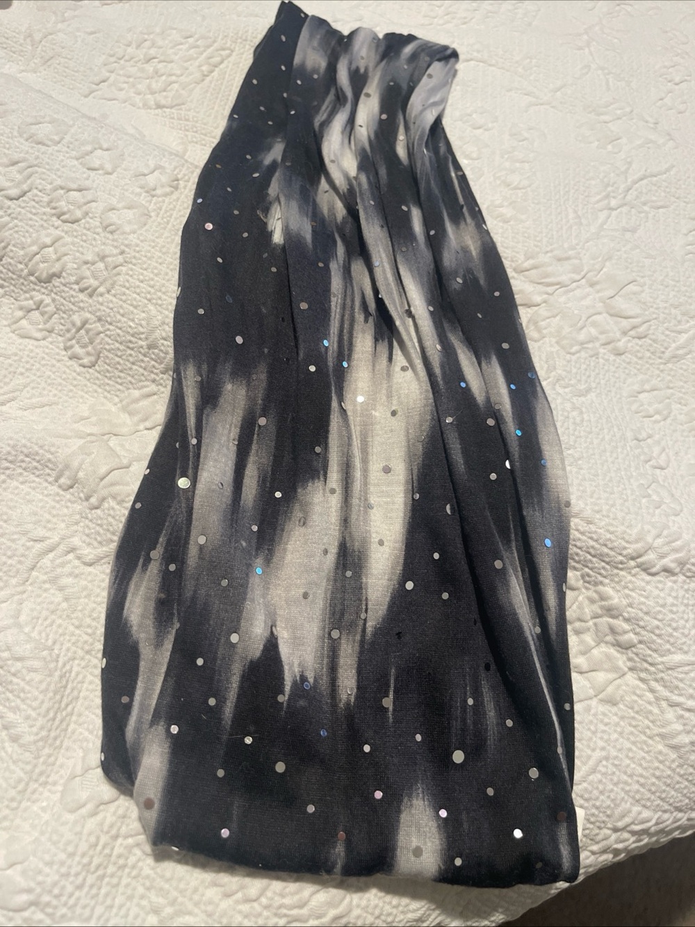 Black & White Tie-Dye Scarf with Sparkle Dots 38” Round